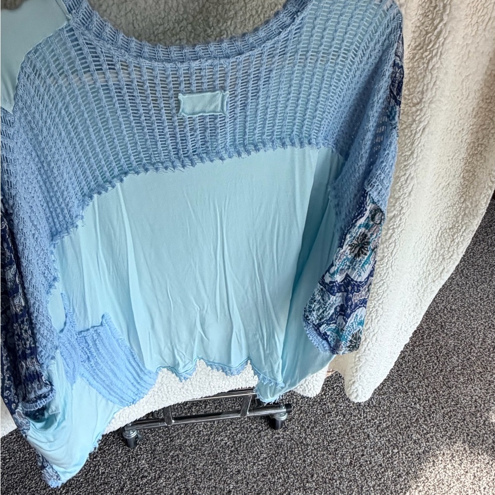 POL Light Blue Patchwork Blouse - Picture 3 of 3